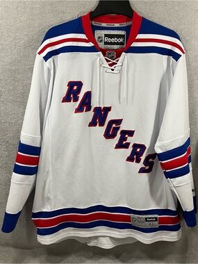 New York Rangers NHL Hockey Jersey Reebok White Size XL 2014 Flaw Read